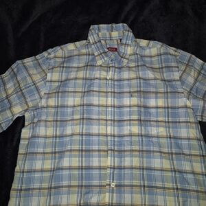 Izod Men's Blue and Yellow Plaid Dress Shirt